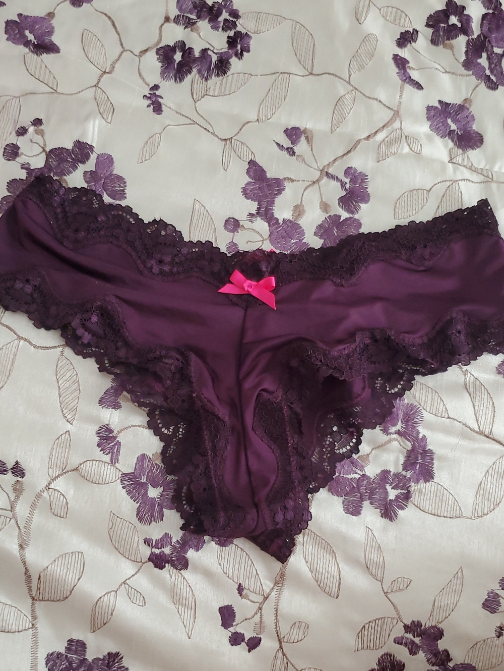 Victoria's Secret Purple Lace Bikini Panty with Pink Bow